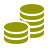 Green icon of two stacks of coins the stack on the right is taller than the one on the left